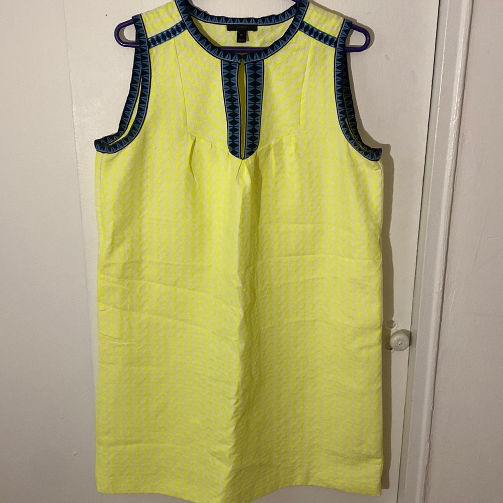 J. Crew neon yellow dress with blue ribbon trim